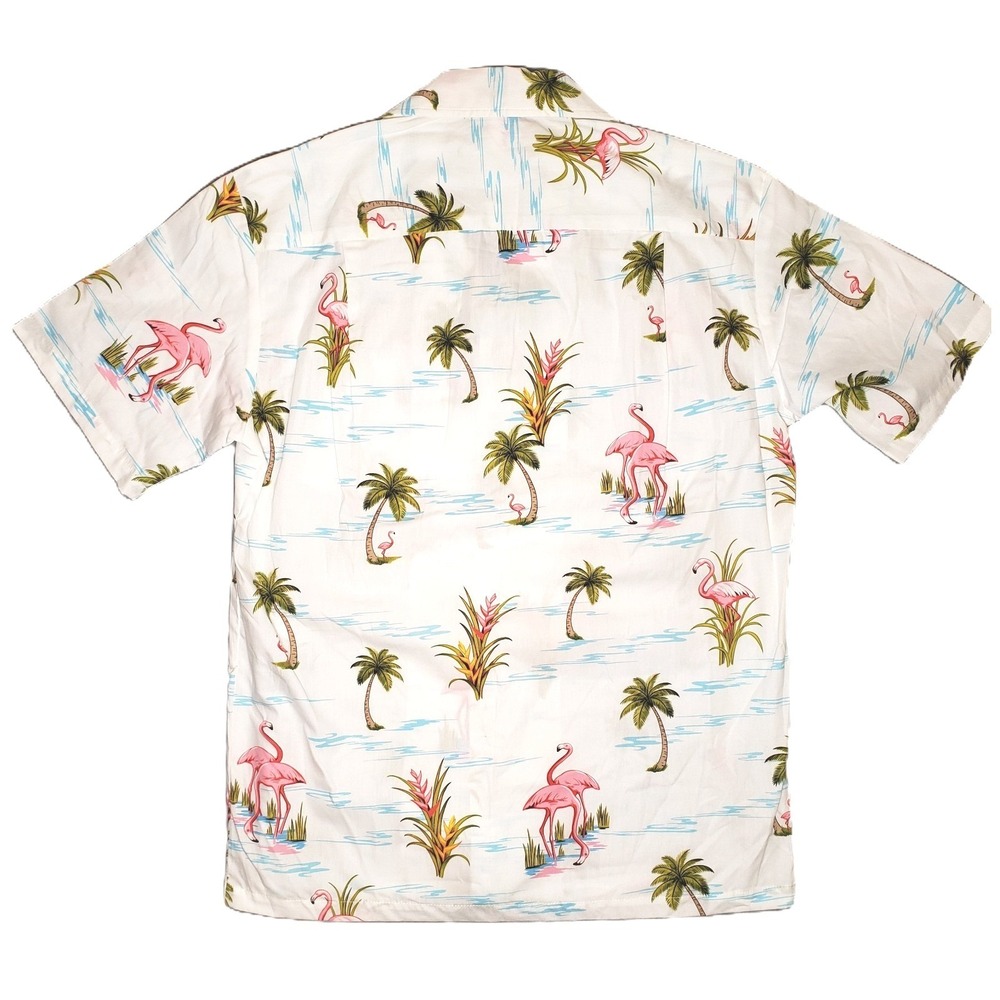 Pacific Legend Flamingo Hawaiian Shirt Mens Medium White Tropical Palm Tree New - Picture 2 of 5